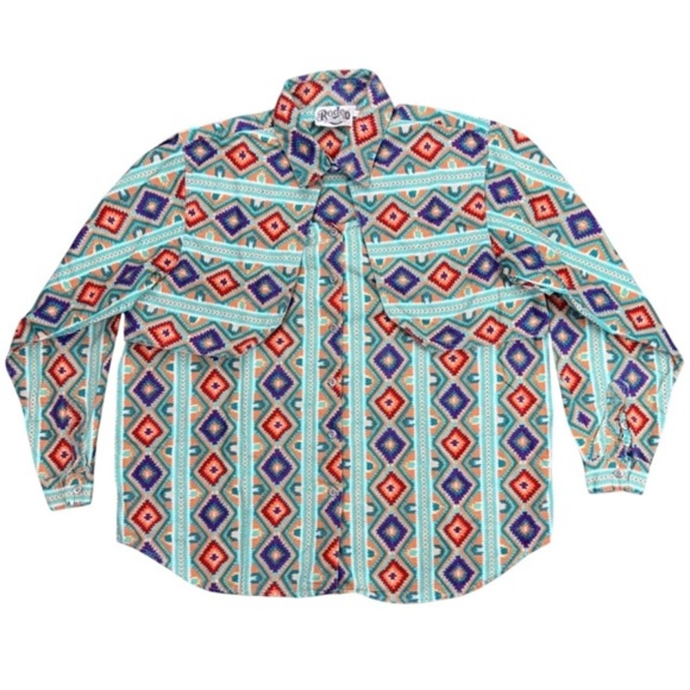 Vtg‎ Rodeo Western Wear Women's Large Cotton Aztec Geometric Print Shirt Boho